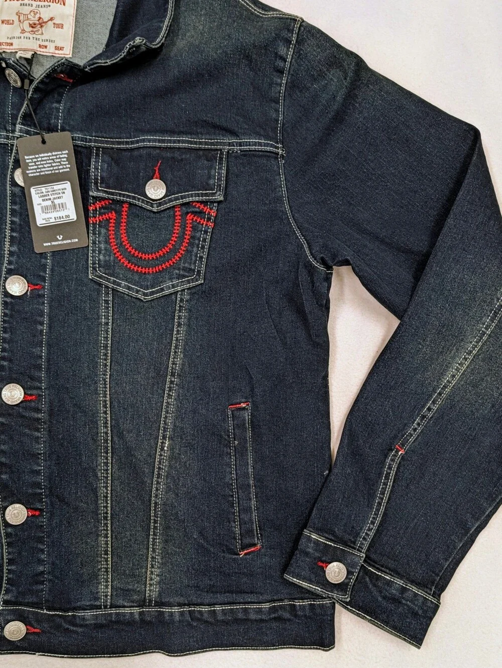 True Religion Men's XL NWT Ladder Stitch Denim Jacket Dark Hawk's Eye
